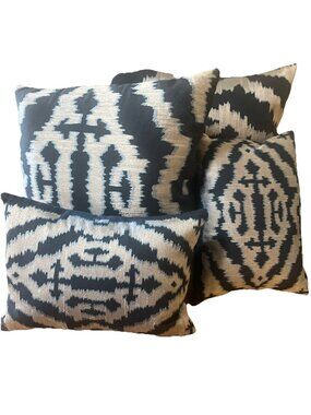 4 Decorative Pillows Kim Seybert Blue Silver Feather Inserts 16x12” 20x20”